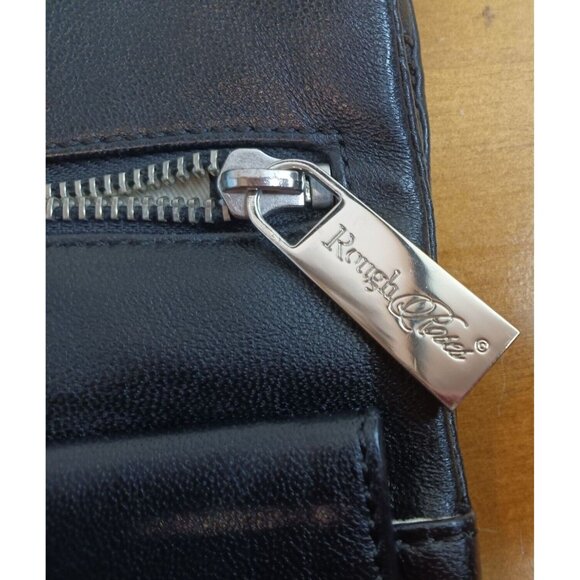 Rough Roses Black Leather Crossbody Bag Purse, Super Soft Adjustable Strap - Picture 3 of 4